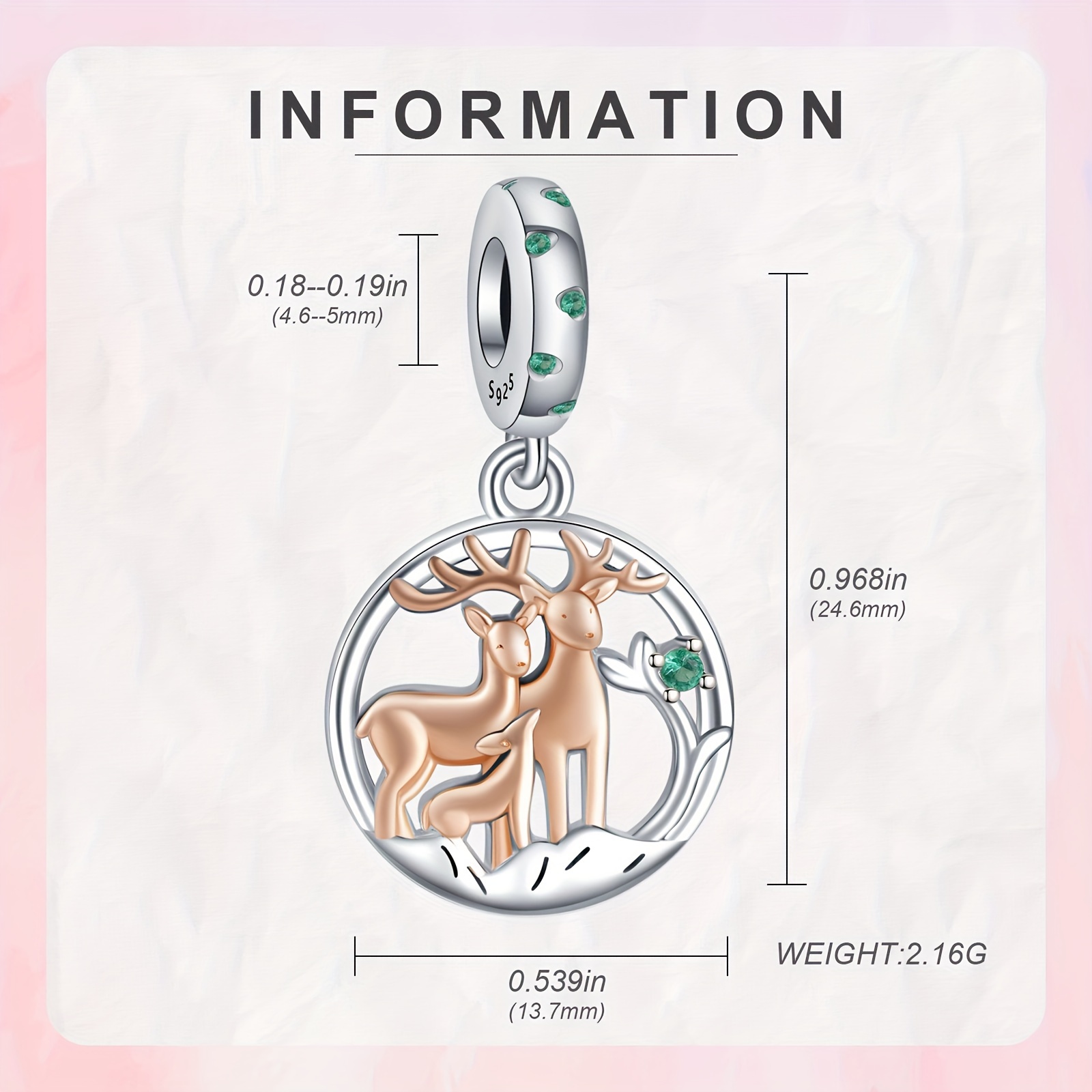 925 Silver Women Deer Family Dangle Charm for Bracelet & Necklace